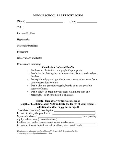 lab report template middle school pdf